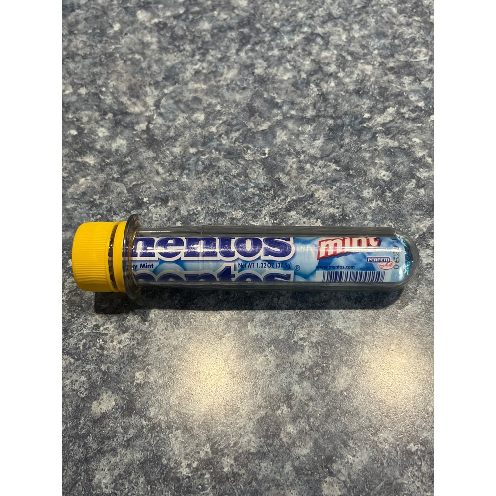 Mentos Mint Chewy Mints 1.32oz Roll in Clear Geocache Tube with Yellow Cap